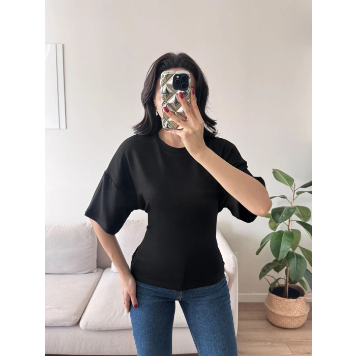 Sırt Bağcıklı Oversize Tshirt - SİYAH