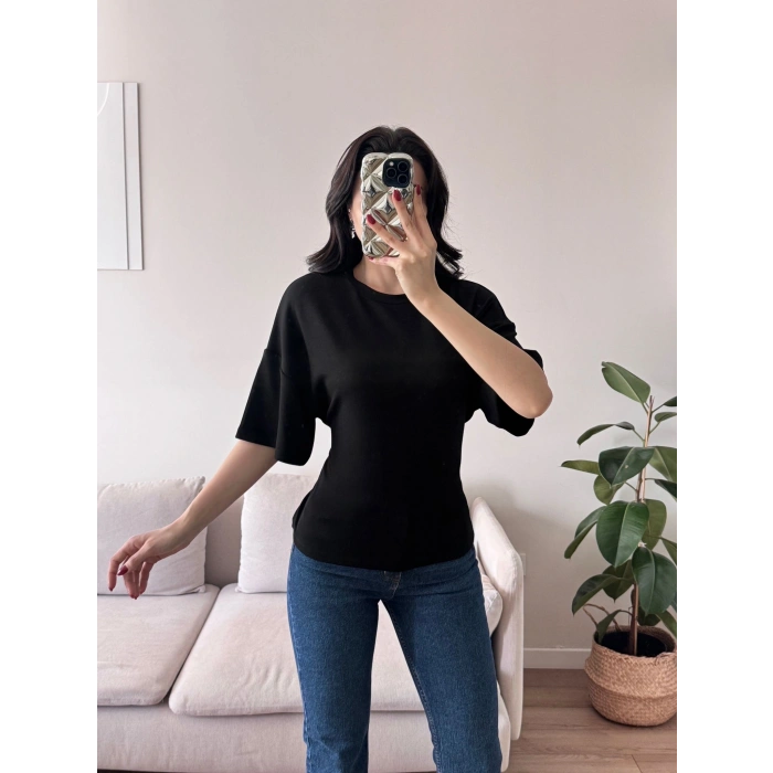 Sırt Bağcıklı Oversize Tshirt - SİYAH