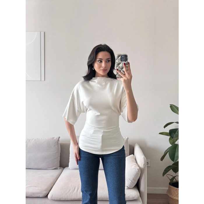 Sırt Bağcıklı Oversize Tshirt - BEYAZ