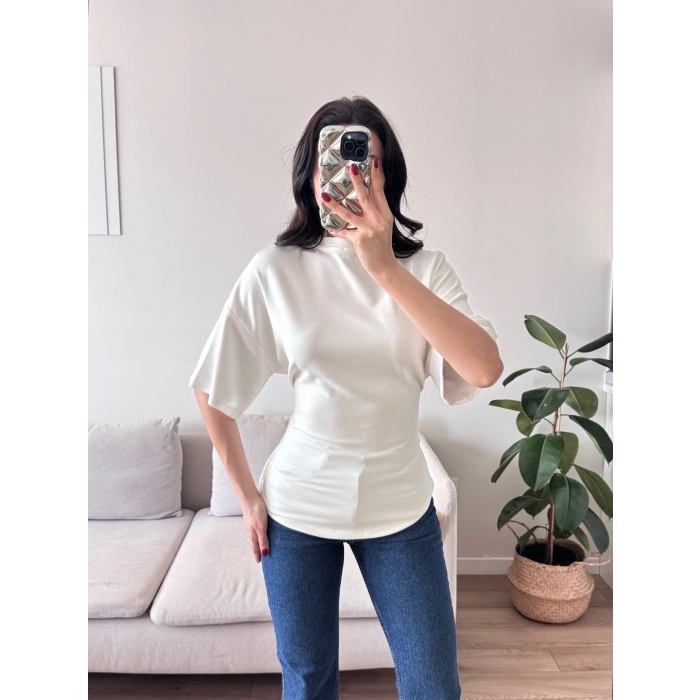 Sırt Bağcıklı Oversize Tshirt - BEYAZ