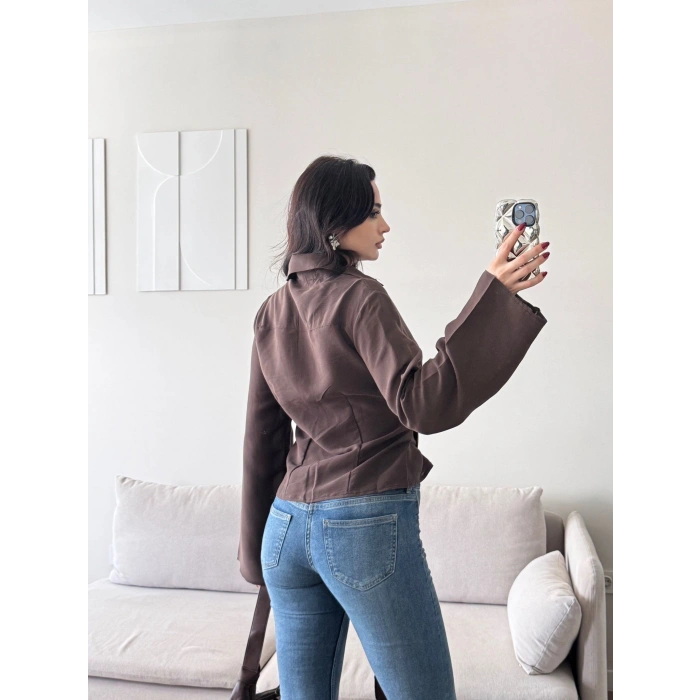 Kuşaklı Modal Gömlek - KAHVE