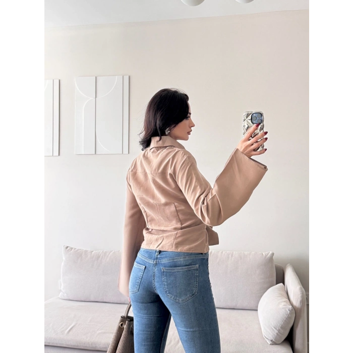 Kuşaklı Modal Gömlek - BEJ