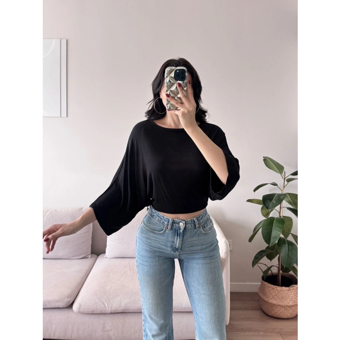 Yarasa Kol Modal Crop- SİYAH