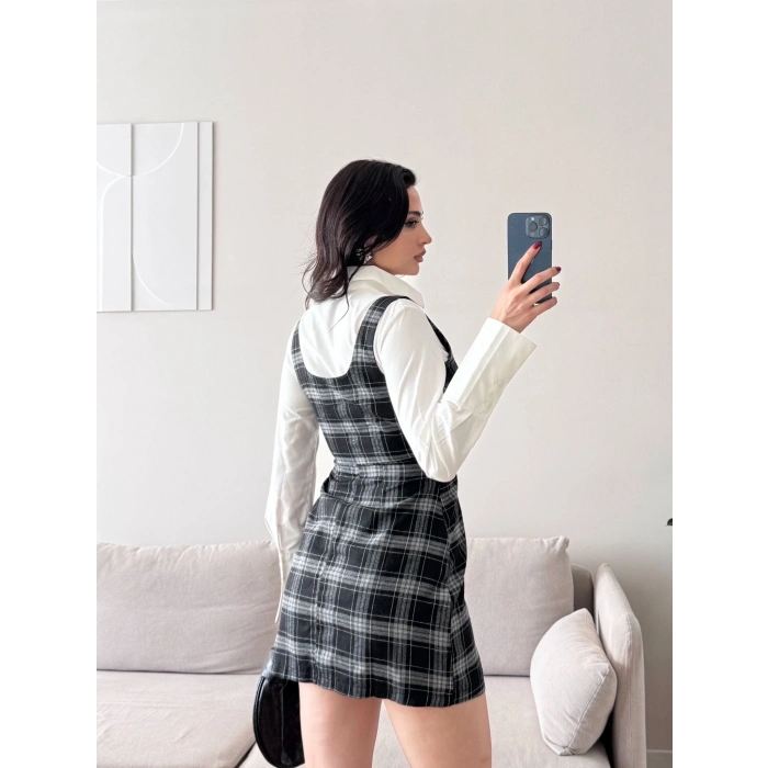 Ekoseli Gömlek Elbise - SİYAH