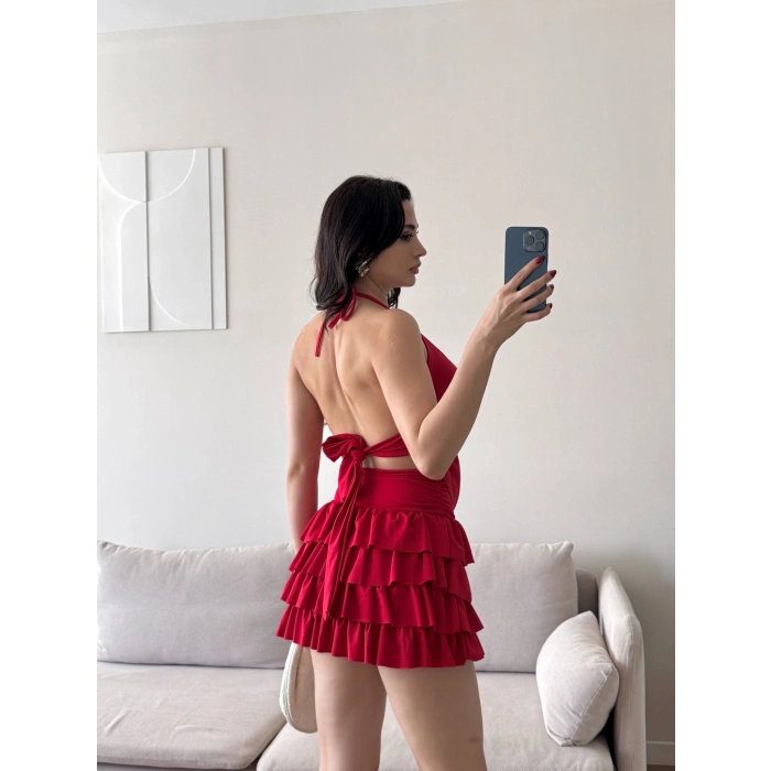 Fırfırlı Halka Takım - KIRMIZI