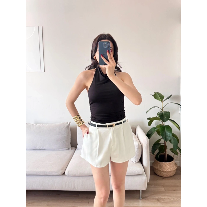 Degaje Yaka Bluz - SİYAH