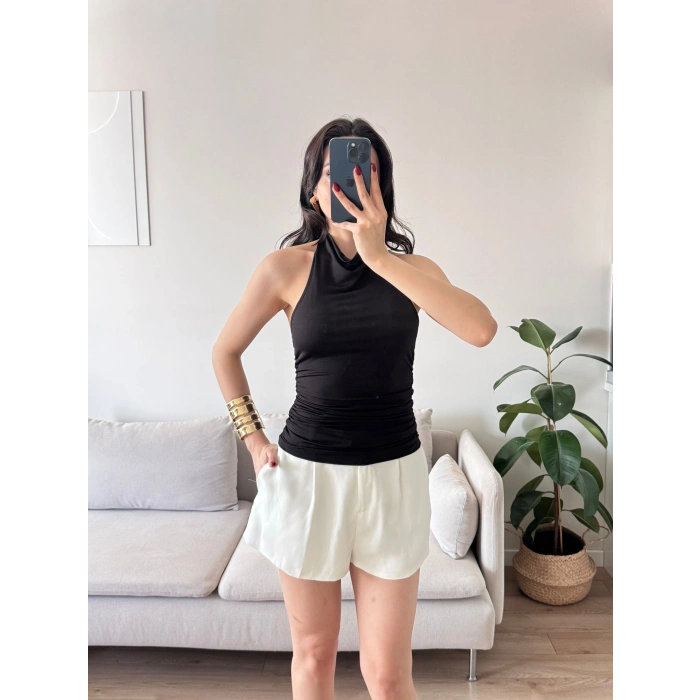 Degaje Yaka Bluz - SİYAH