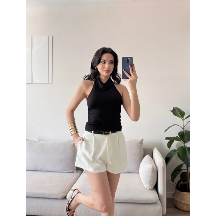 Degaje Yaka Bluz - SİYAH