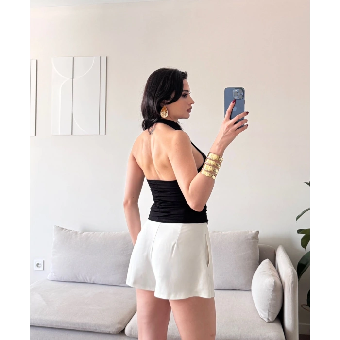 Degaje Yaka Bluz - SİYAH