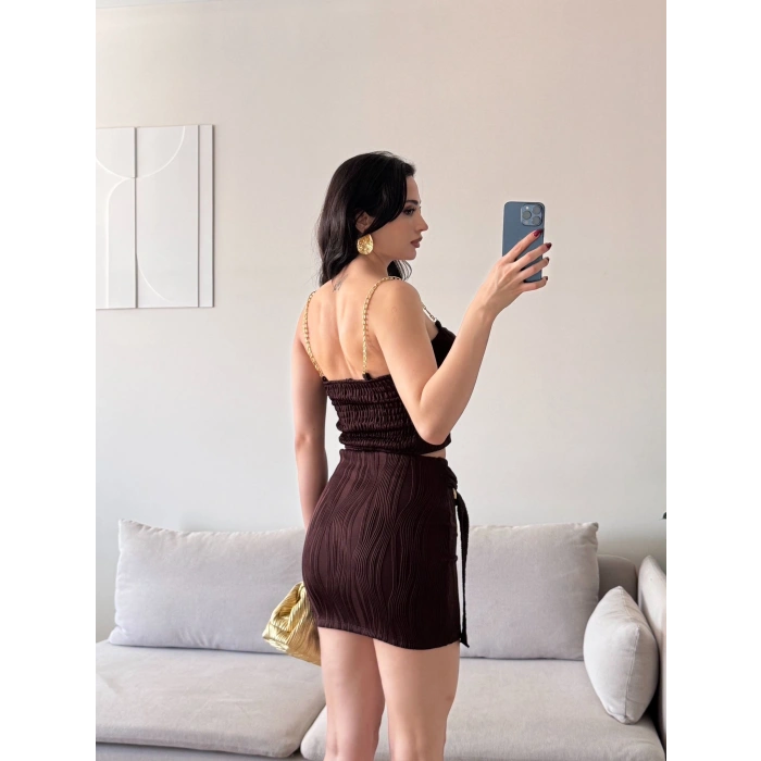 Zincir Crop Etekli Takım - KAHVE