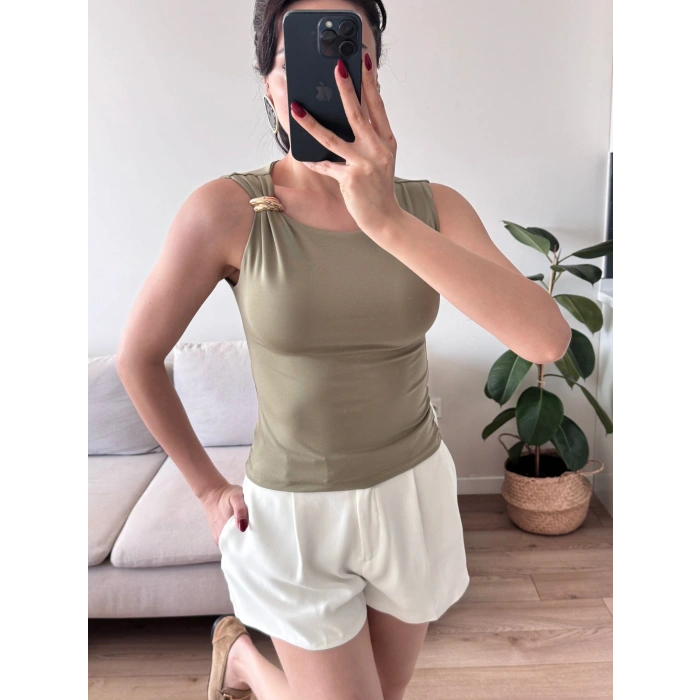 Omuz Aksesuar Halter Crop - YEŞİL