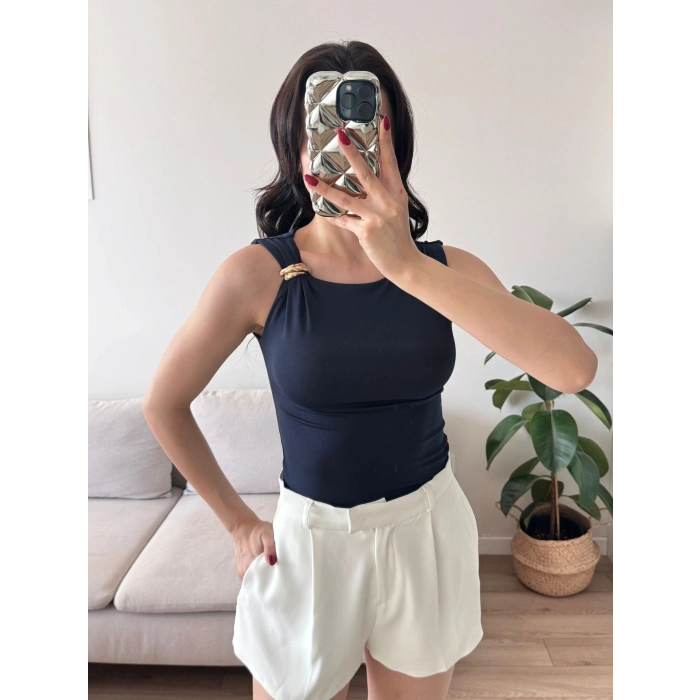 Omuz Aksesuar Halter Crop - LACİVERT