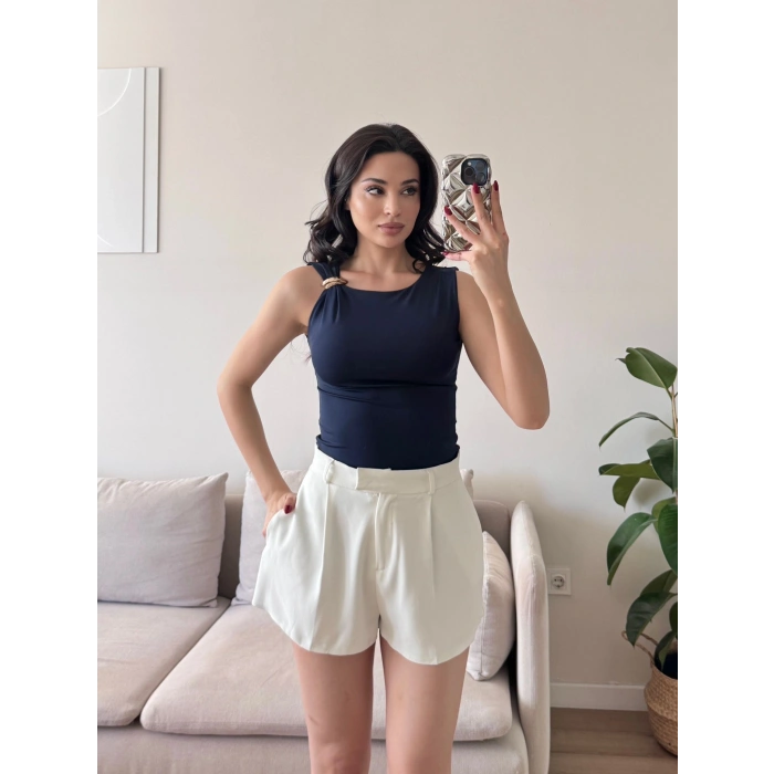 Omuz Aksesuar Halter Crop - LACİVERT