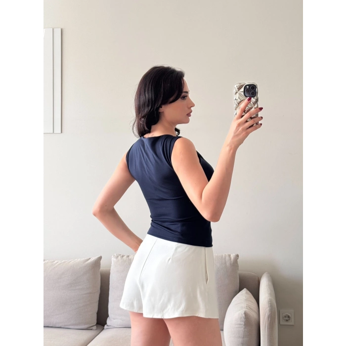 Omuz Aksesuar Halter Crop - LACİVERT