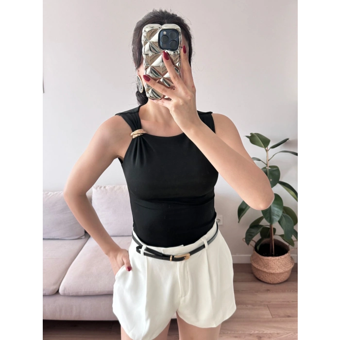 Omuz Aksesuar Halter Crop - SİYAH