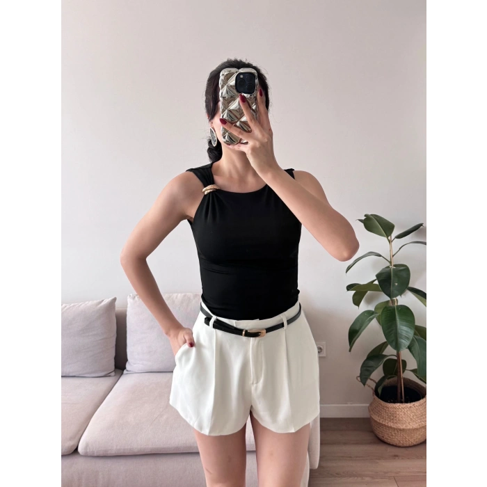 Omuz Aksesuar Halter Crop - SİYAH