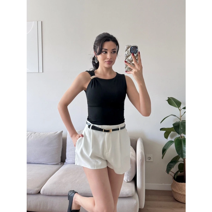 Omuz Aksesuar Halter Crop - SİYAH