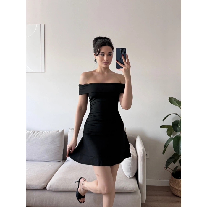 Madonna Yaka Fırfırlı Elbise - SİYAH