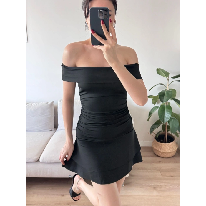 Madonna Yaka Fırfırlı Elbise - SİYAH