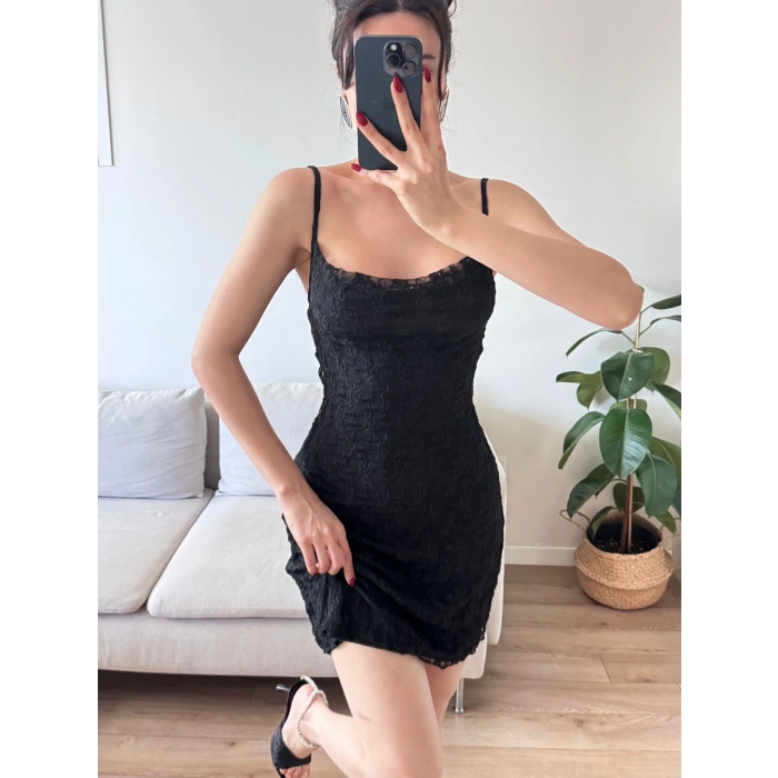 Astarlı İp Askı Dantel Elbise