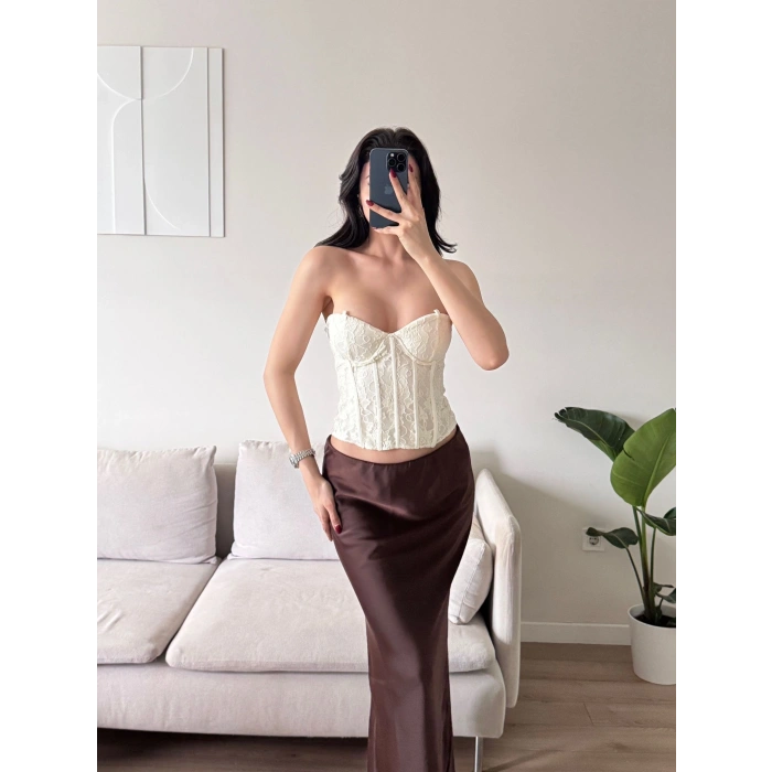 Dantel İşlemeli Bel Korse Büstiyer - BEYAZ