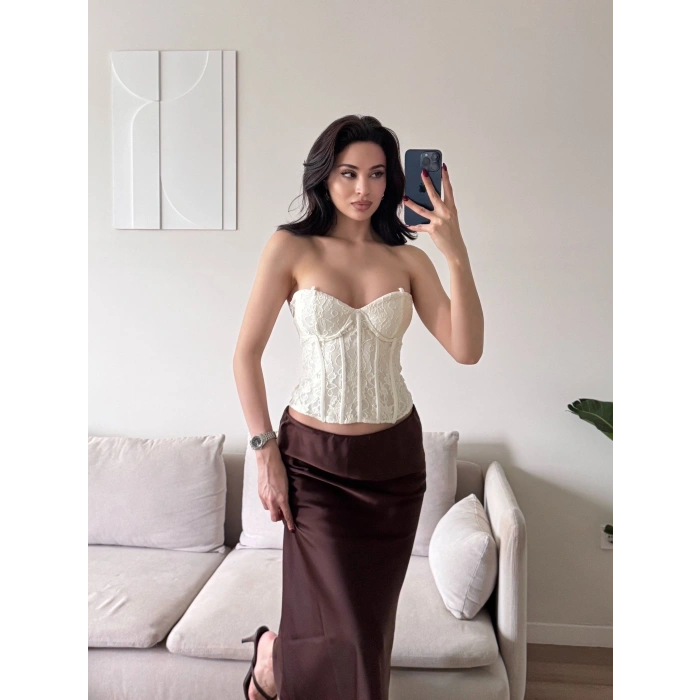 Dantel İşlemeli Bel Korse Büstiyer - BEYAZ