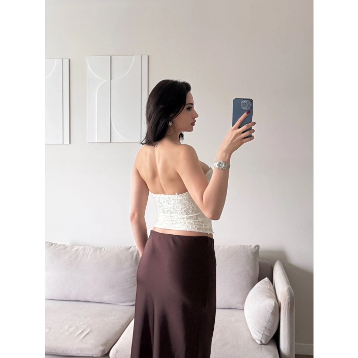 Dantel İşlemeli Bel Korse Büstiyer - BEYAZ