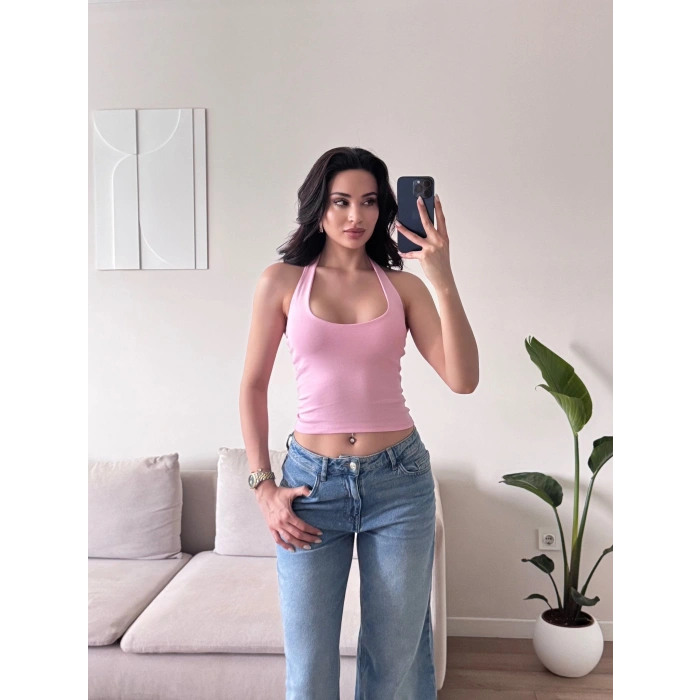 Boyun Geçmeli Crop - PEMBE