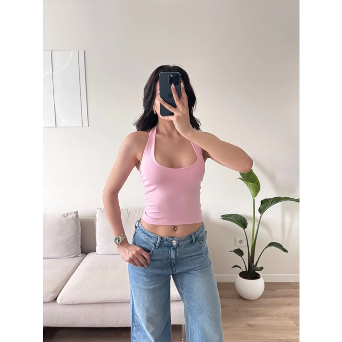 Boyun Geçmeli Crop - PEMBE