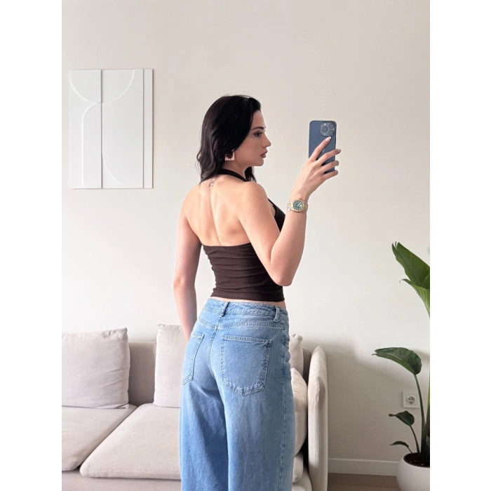 Boyun Geçmeli Crop - KAHVE