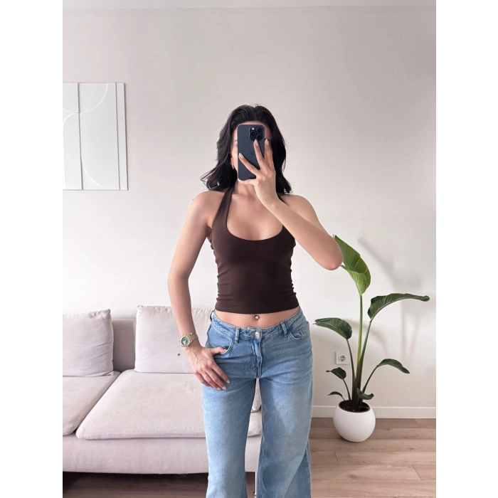 Boyun Geçmeli Crop - KAHVE