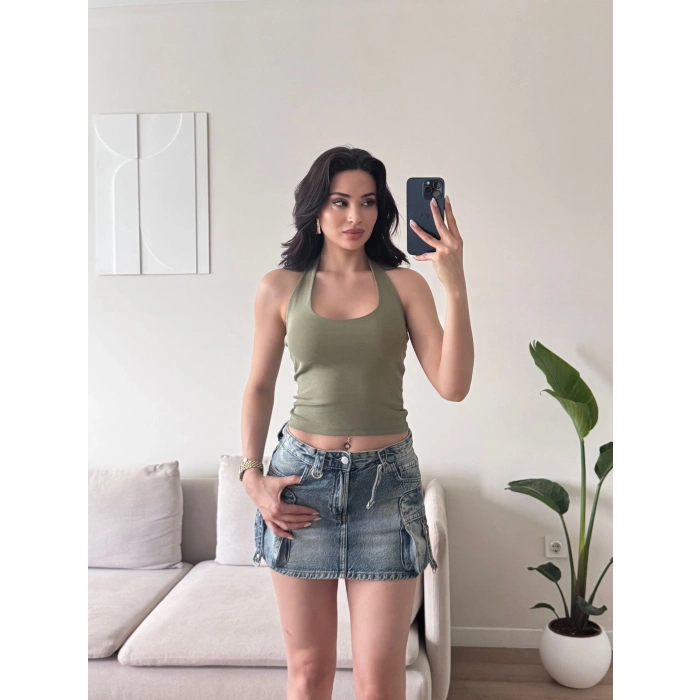 Boyun Geçmeli Crop - YEŞİL