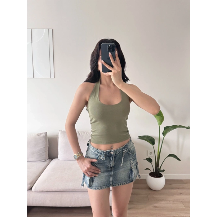 Boyun Geçmeli Crop - YEŞİL