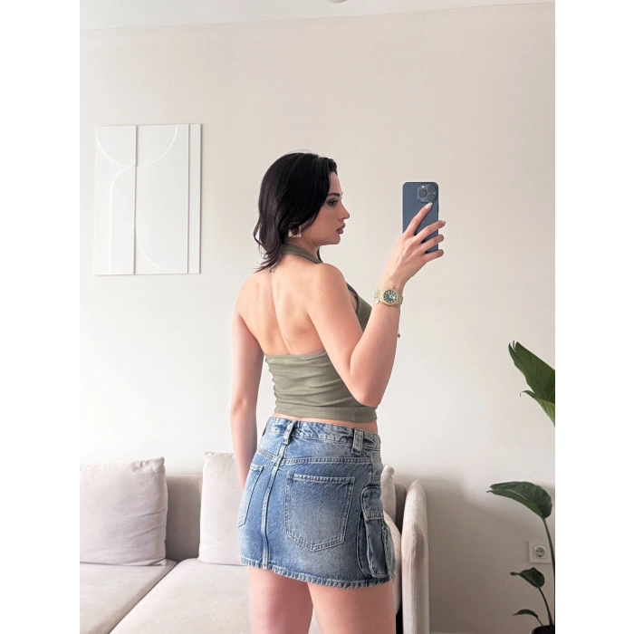 Boyun Geçmeli Crop - YEŞİL