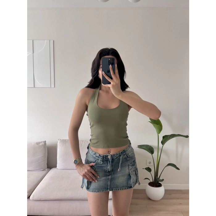 Boyun Geçmeli Crop - YEŞİL