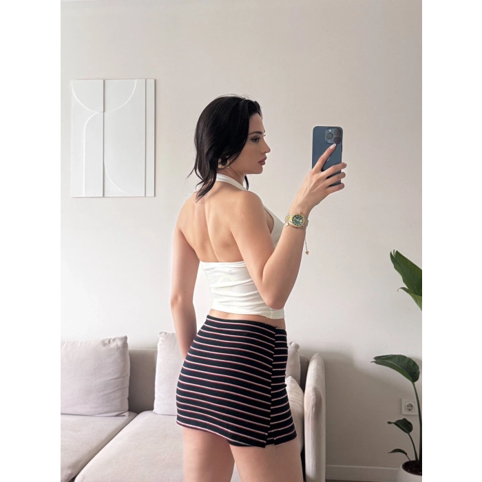 Boyun Geçmeli Crop - BEYAZ