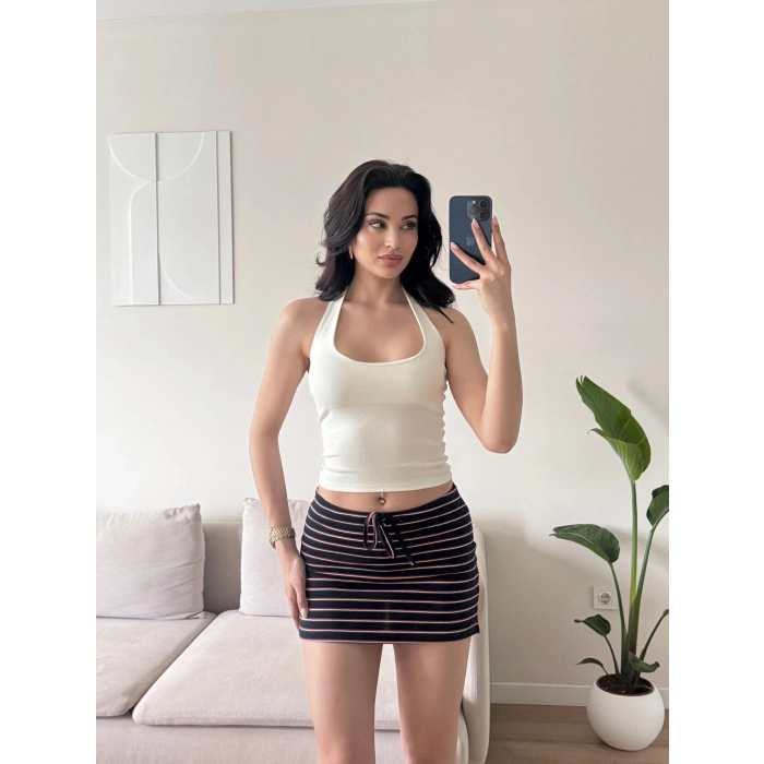 Boyun Geçmeli Crop - BEYAZ