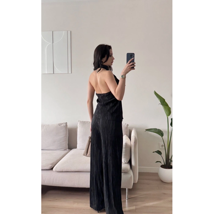 Sırt Dekolte Fitilli Takım - SİYAH