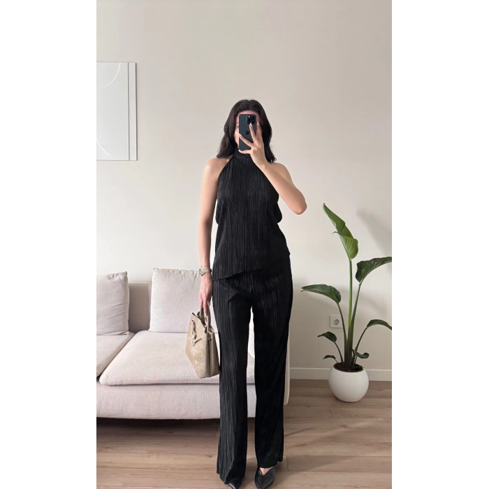 Sırt Dekolte Fitilli Takım - SİYAH