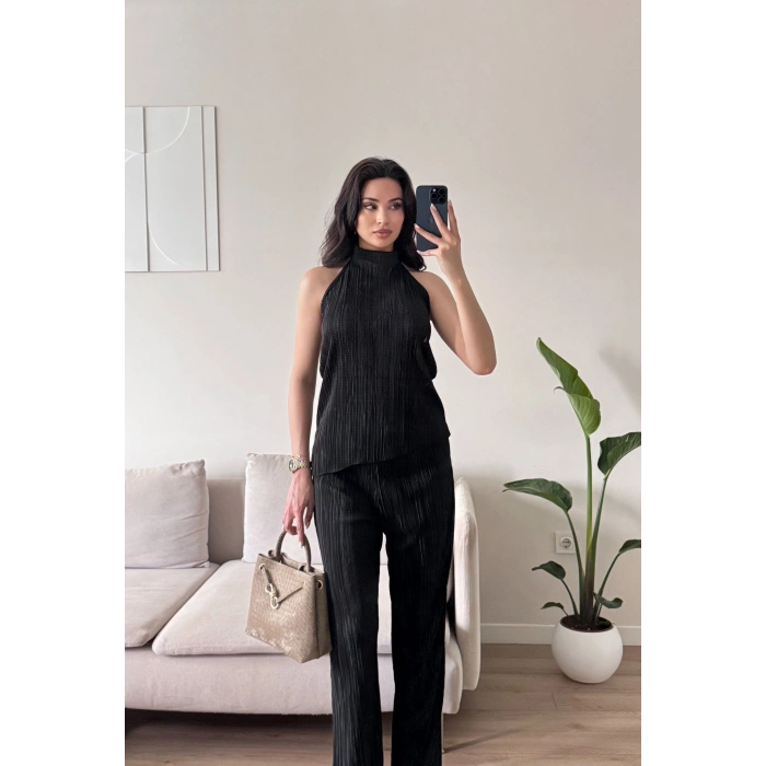 Sırt Dekolte Fitilli Takım - SİYAH