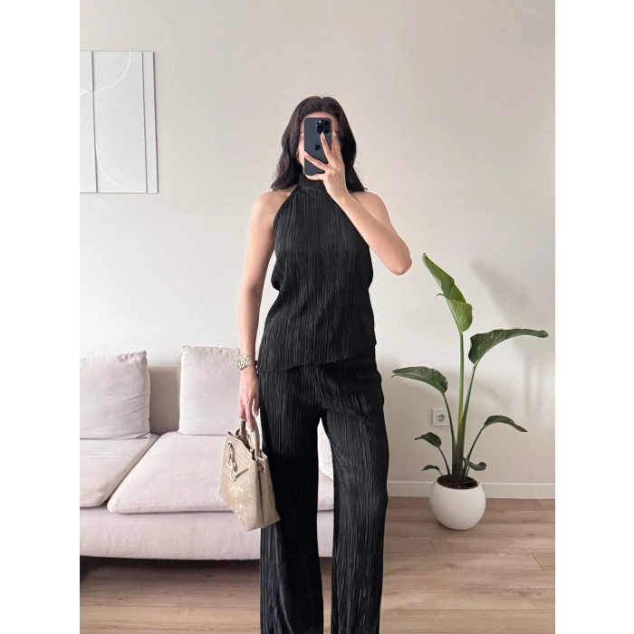 Sırt Dekolte Fitilli Takım - SİYAH