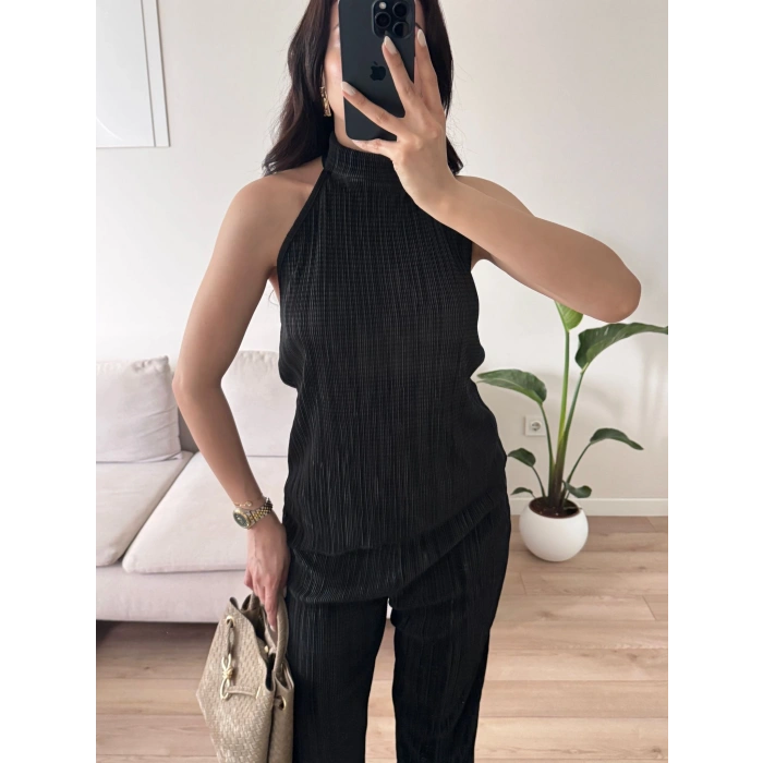 Sırt Dekolte Fitilli Takım - SİYAH