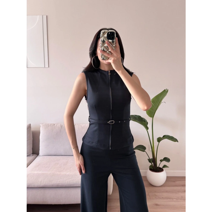 Fermuarlı Kemer Detay Takım - LACİVERT