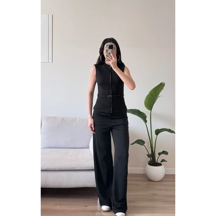 Fermuarlı Kemer Detay Takım - SİYAH