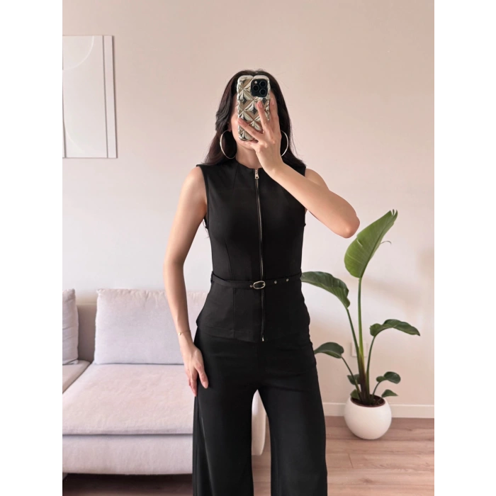 Fermuarlı Kemer Detay Takım - SİYAH