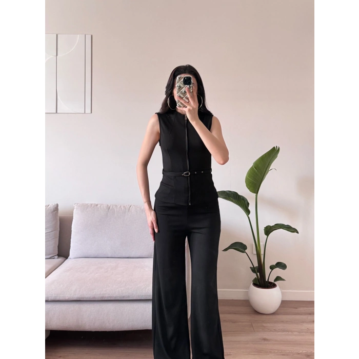 Fermuarlı Kemer Detay Takım - SİYAH