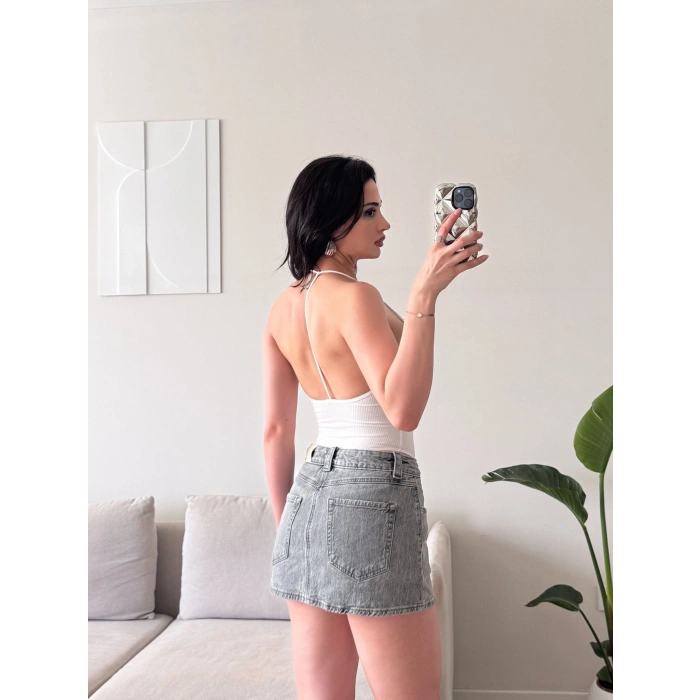 Sırt Dekolte Bodysuit - BEYAZ