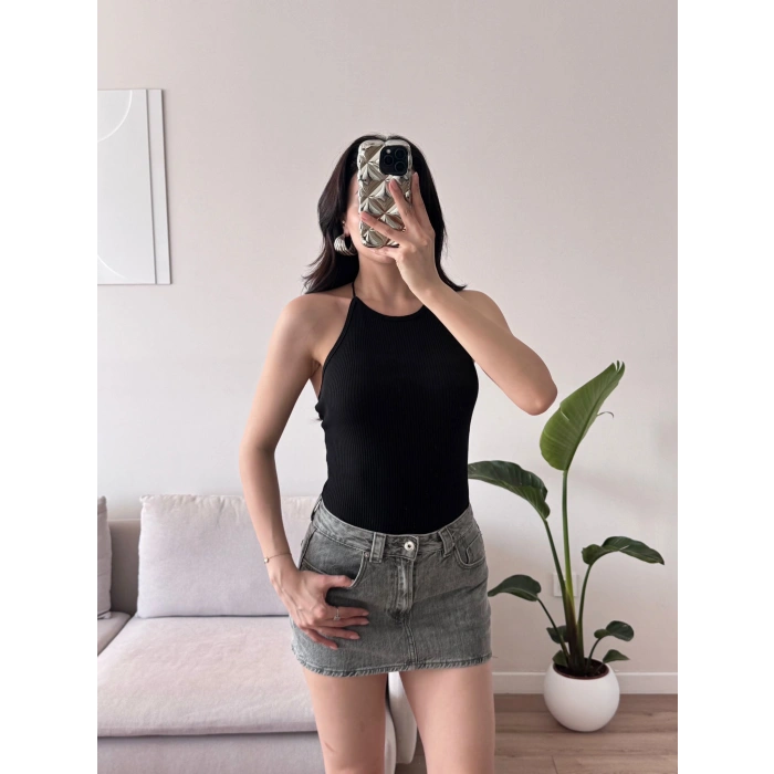 Sırt Dekolte Bodysuit - SİYAH