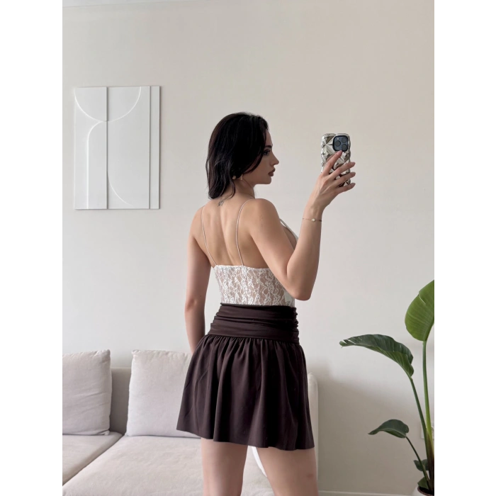 Askılı Dantel Bodysuit - BEYAZ