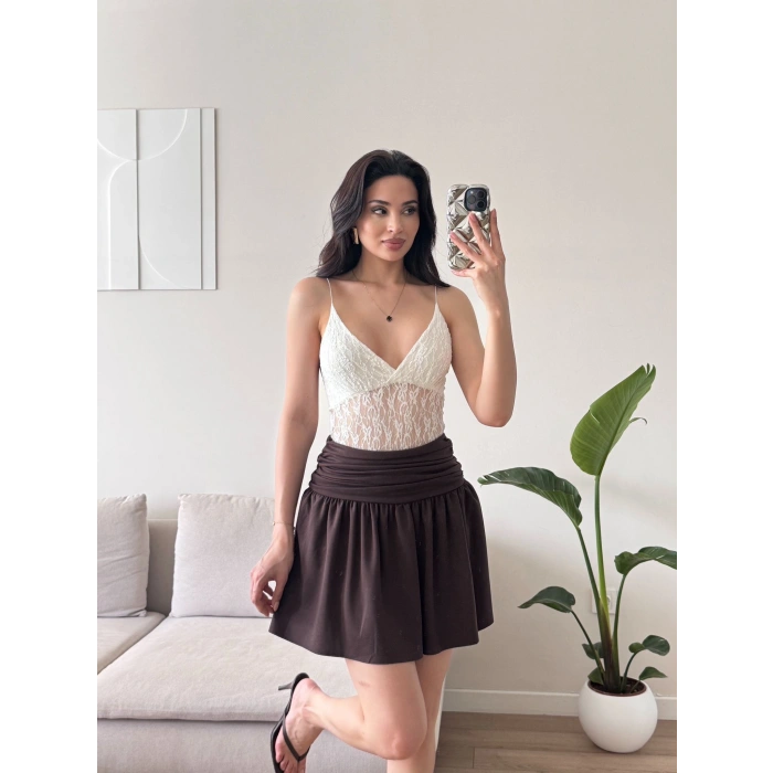 Askılı Dantel Bodysuit - BEYAZ